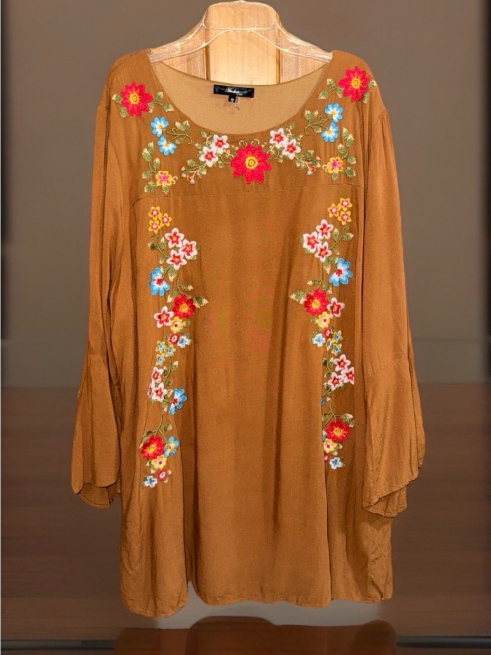 Boho Embroidered Tunic Dress in Mustard